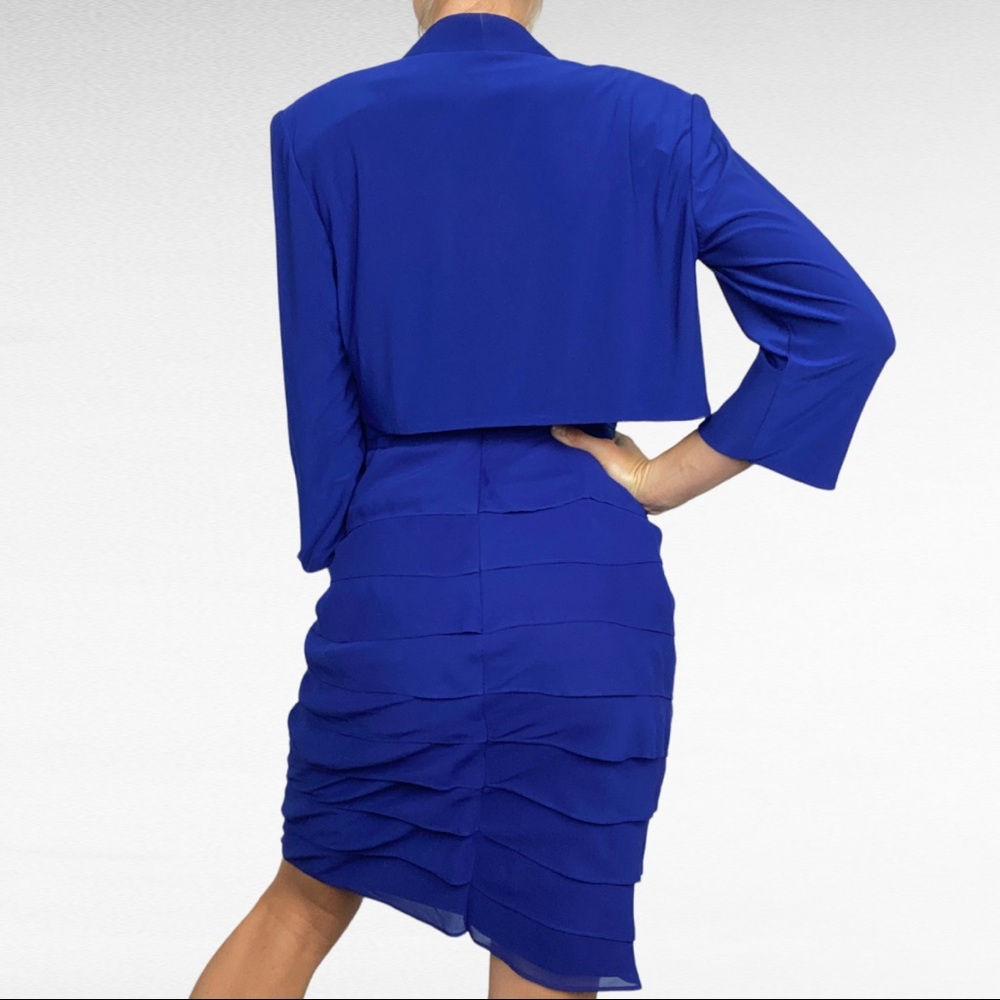 Jessica Howard | Royal Blue Strapless Layered Cocktail Dress & Cropped Bolero - Picture 4 of 16